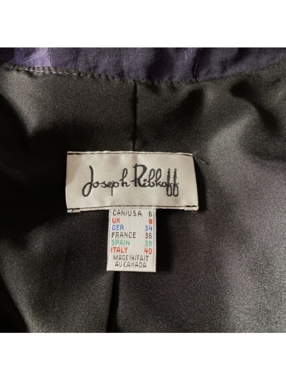 Vintage 90s Joseph Ribkoff Purple Crushed Satin Ruffle Trim Jacket Belted Sz 6 - Picture 8 of 12